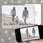 Brushed Black Script Christmas & New Years 2 Photo Holiday Card<br><div class="desc">Send stylish joyful greetings and share two of your favourite pictures with a unique custom photo holiday card. All text on this template is simple to personalize to include any wording, such as Merry Christmas, Happy Holidays, Seasons Greetings, New Year Cheers etc. (IMAGE PLACEMENT TIP: An easy way to centre...</div>