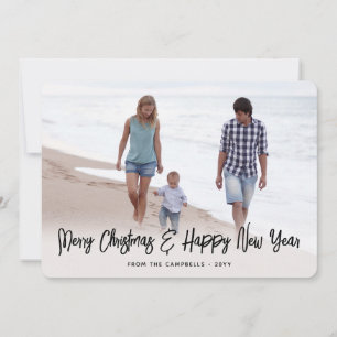 Brushed Black Script Christmas & New Years 2 Photo Holiday Card