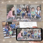 Brushed Black Script Christmas & New Years 4 Photo Holiday Card<br><div class="desc">Send stylish joyful greetings and share four of your favourite pictures with a unique custom photo collage 4"x8" holiday card. All text on this template is simple to personalize to include any wording, such as Merry Christmas, Happy Holidays, Seasons Greetings, New Year Cheers etc. (IMAGE PLACEMENT TIP: An easy way...</div>