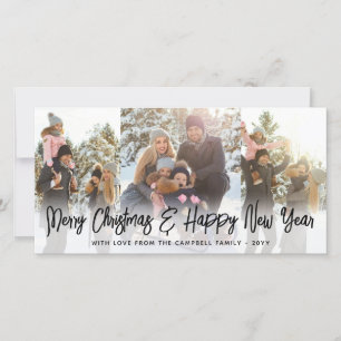 Brushed Black Script Christmas & New Years 4 Photo Holiday Card