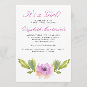 Brushed Blooms   Watercolor Baby Shower Invitation