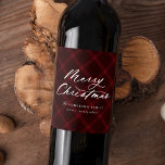 Brushed Burgundy Plaid Merry Christmas Wine Label<br><div class="desc">Elegant and rustic wine labels featuring "Merry Christmas" in white calligraphy script on a painted burgundy plaid background. Personalize the plaid holiday wine labels by adding your name and year. The plaid wine labels are perfect for hostess gifts and holiday parties.</div>