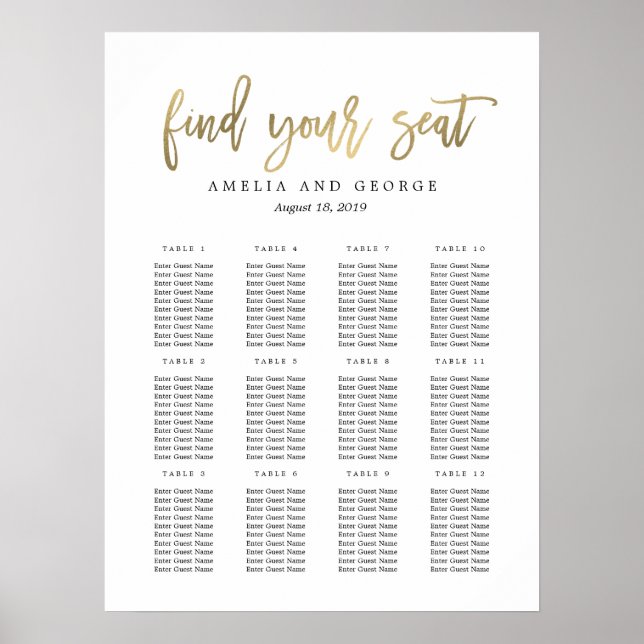 Brushed Calligraphy Seating Chart Poster (Front)