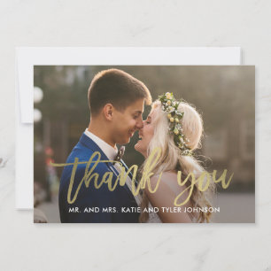 Brushed Calligraphy Thank You Card Faux Gold