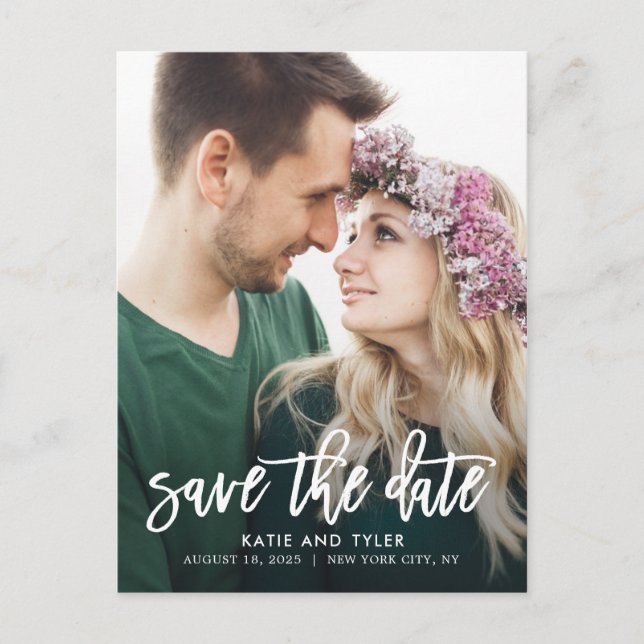 Brushed Charm CUSTOM COLOR Save The Date Postcard (Front)