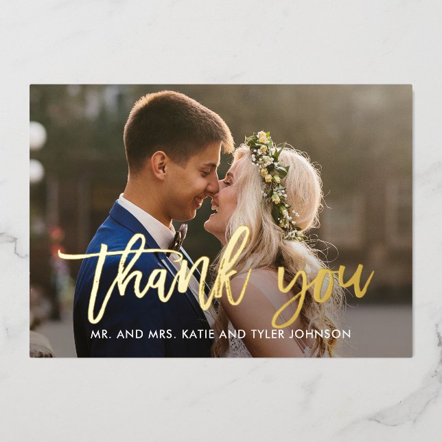 Brushed Charm REAL FOIL Photo Thank You Card (Front)