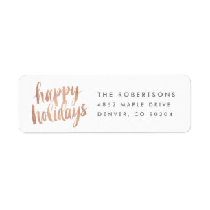 Brushed Copper Happy Holidays Return Address Label