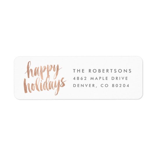 Brushed Copper Happy Holidays Return Address Label