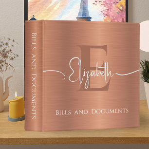 Brushed Copper Metal Monogram Girly Script Binder