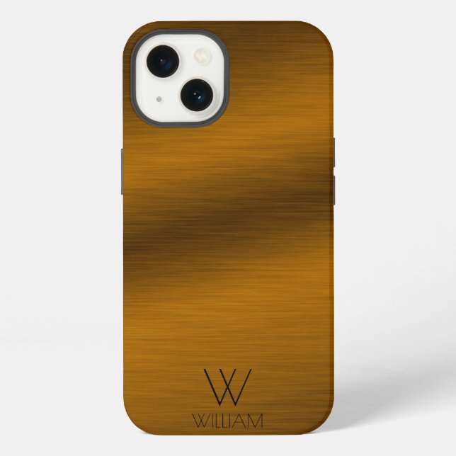 Brushed Copper Minimalist Personalized Monogram iPhone Case (Back)