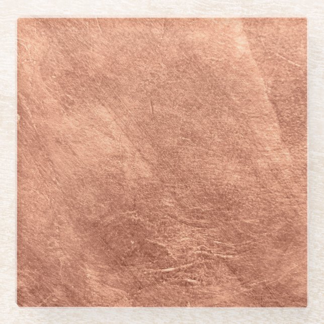 Brushed copper surface, metallic texture. glass coaster (Front)