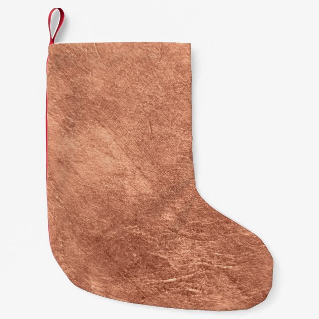 Brushed copper surface, metallic texture. small christmas stocking (Front)