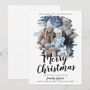 Brushed Family of Four Pregnancy Photo Holiday Card