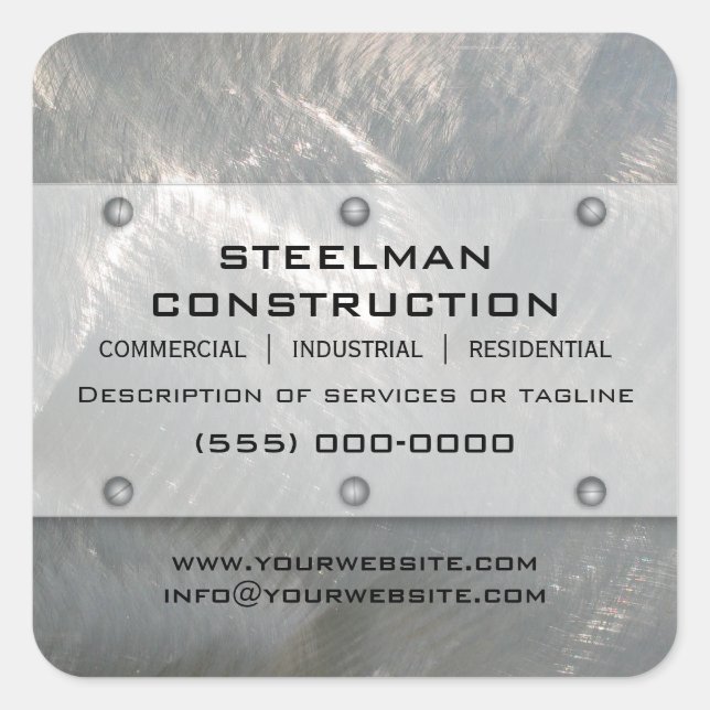 Brushed Faux Silver Metal-Look Promotional Square Sticker (Front)