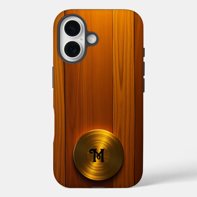 Brushed Gold Disc on Amber Wood Case-Mate iPhone Case (Back)