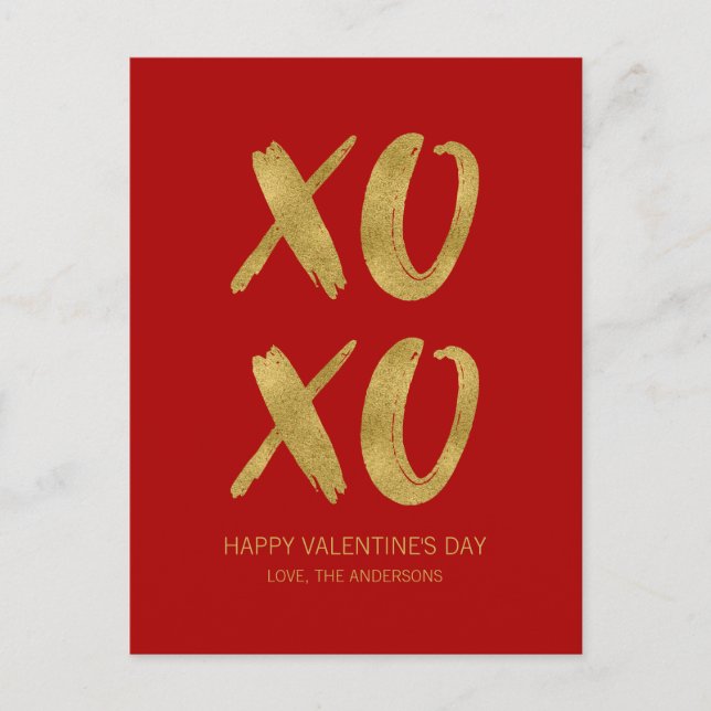 Brushed Gold Foil XOXO Valentine Postcard (Front)