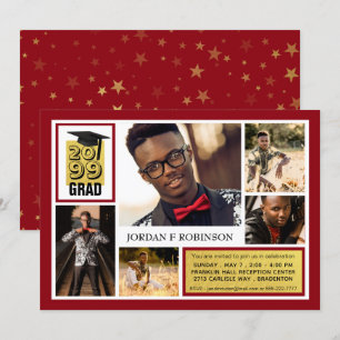 Brushed Gold GRAD Editable Red 5 Photo Invitation