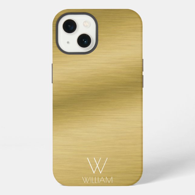 Brushed Gold Look Personalized Monogram iPhone Case (Back)