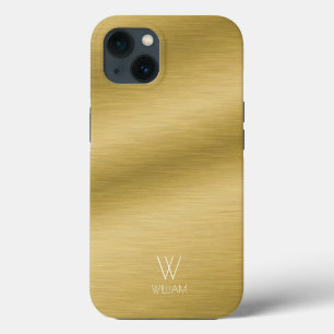 Brushed Gold Look Personalized Monogram iPhone 13 Case