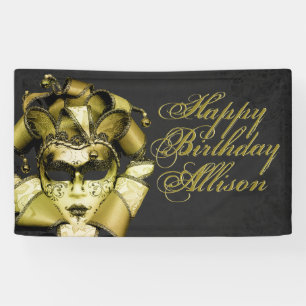Brushed Gold Masquerade Birthday Banner