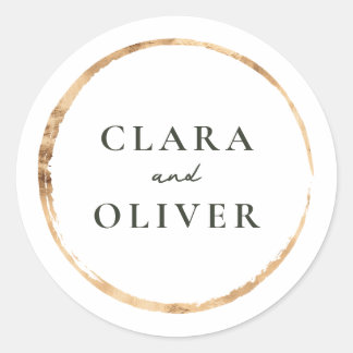 Brushed Gold Ring Serif Wedding Envelope Classic Round Sticker
