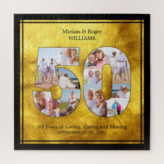 Brushed Gold Wedding Anniversary 50 Photo Collage Jigsaw Puzzle (Vertical)
