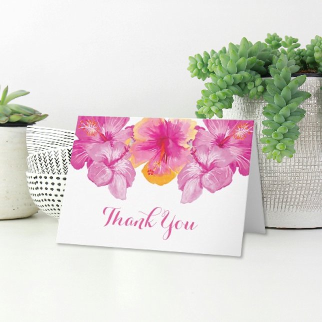 Brushed Hibiscus Floral Thank You Card (Brushed Hibiscus Floral Wedding Thank You Card)