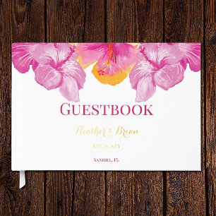 Brushed Hibiscus Floral Wedding Foil Guest Book