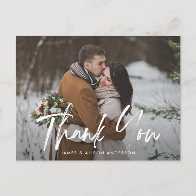 Brushed Lettering Wedding Thank You Postcard (Front)