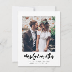 Brushed Merrily Ever After Newlyweds Photo Simple Holiday Card
