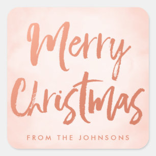 Brushed Merry Christmas Personalized Holiday Square Sticker