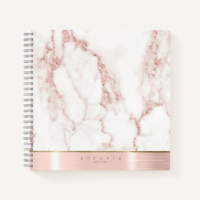 Brushed Metal Band Marble Glitter Rose Gold ID802 Notebook (Front)