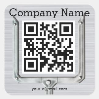 Brushed Metal company name QR code Square Sticker