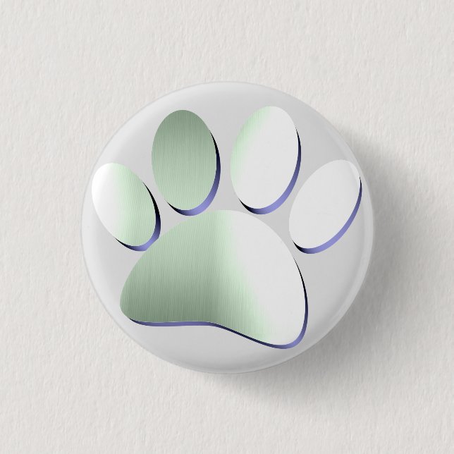 Brushed Metal Dog Paw Print 1 Inch Round Button (Front)