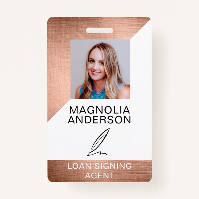 Brushed Metal Employee Photo Barcode Name Badge (Front)