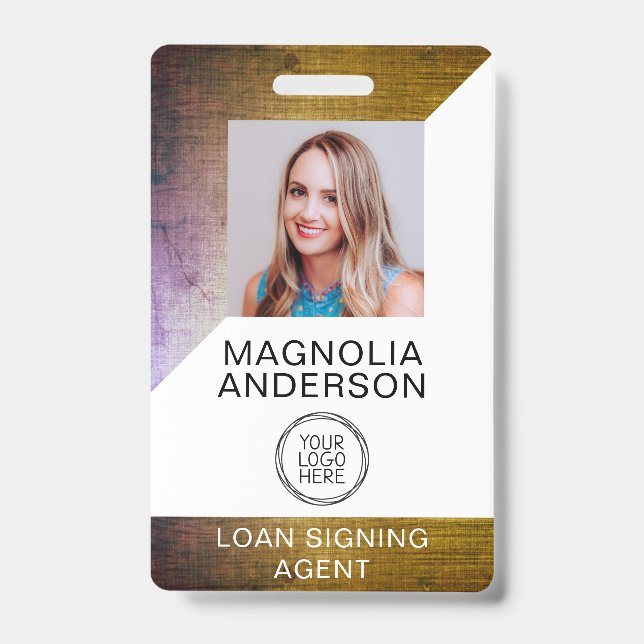 Brushed Metal Employee Photo Logo Barcode  Badge (Front)