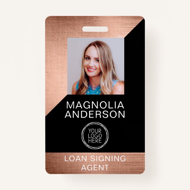 Brushed Metal Employee Photo Logo Barcode Name Bad Badge (Front)