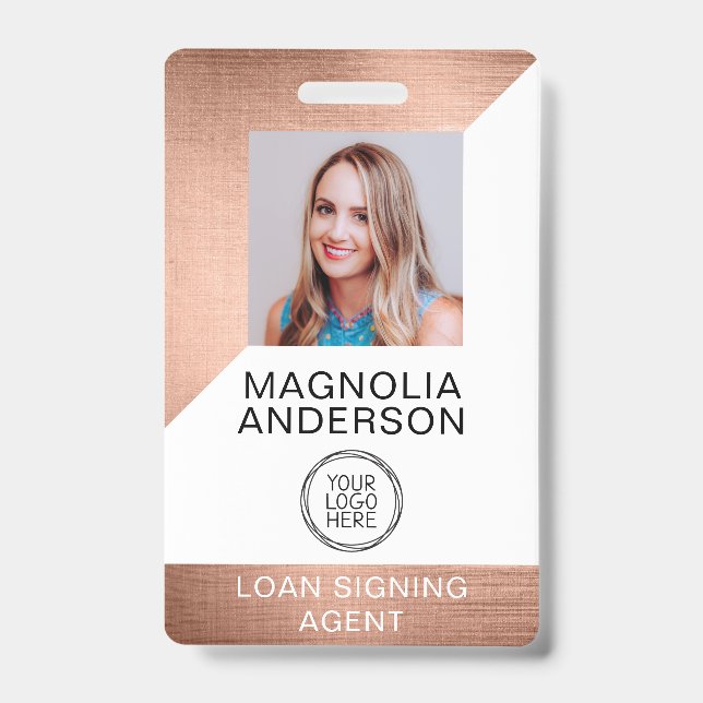 Brushed Metal Employee Photo Logo Barcode Name Badge (Front)