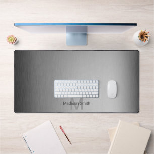 Brushed metal grey elegant modern design Monogram Desk Mat