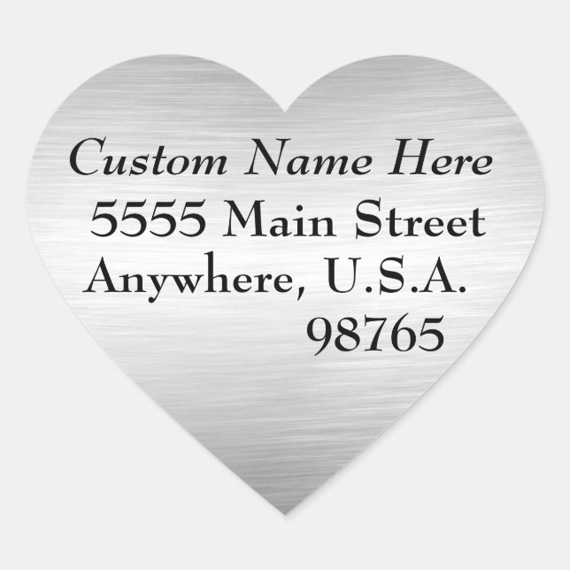 Brushed Metal Look Address Labels Heart Stickers (Front)