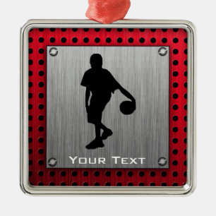 Brushed metal look, Basketball; red Metal Ornament