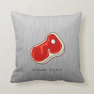 Brushed Metal-look Butcher Steak Throw Pillow