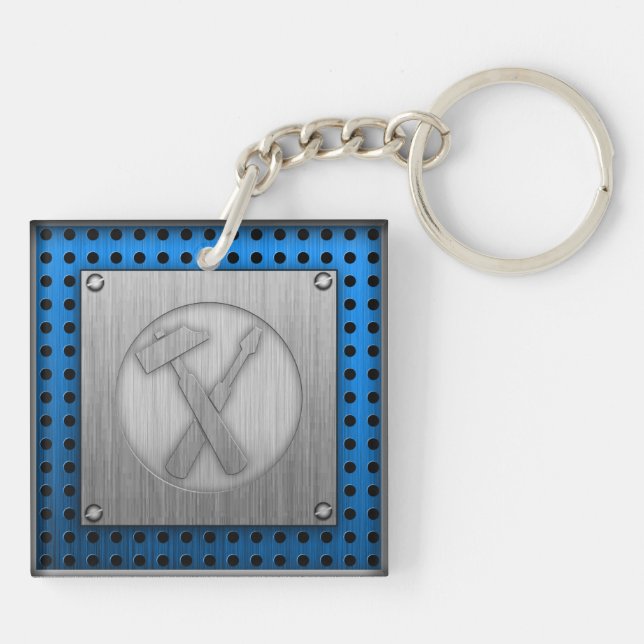 Brushed Metal-look Carpenter Tools Keychain (Back)