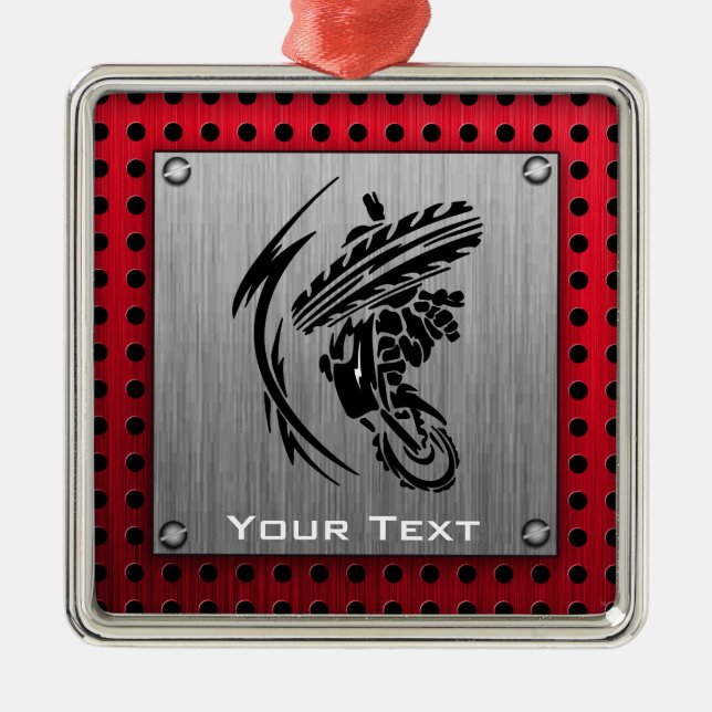 Brushed metal look Dirt Bike Metal Ornament (Front)