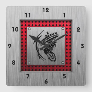 Brushed metal look Dirt Bike Square Wall Clock
