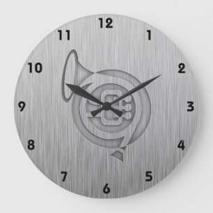 Brushed metal-look French Horn Large Clock