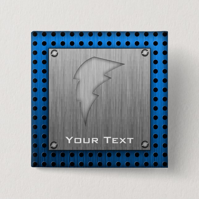 Brushed Metal-look Lightning Bolt 2 Inch Square Button (Front)