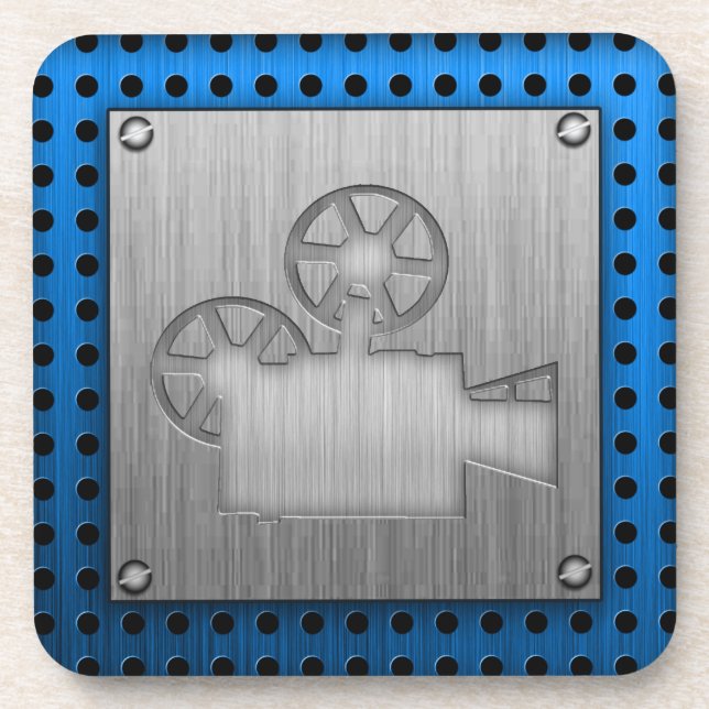 Brushed Metal-look Movie Camera Coaster (Front)