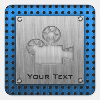 Brushed Metal-look Movie Camera Square Sticker