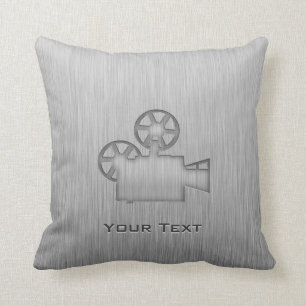 Brushed Metal-look Movie Camera Throw Pillow